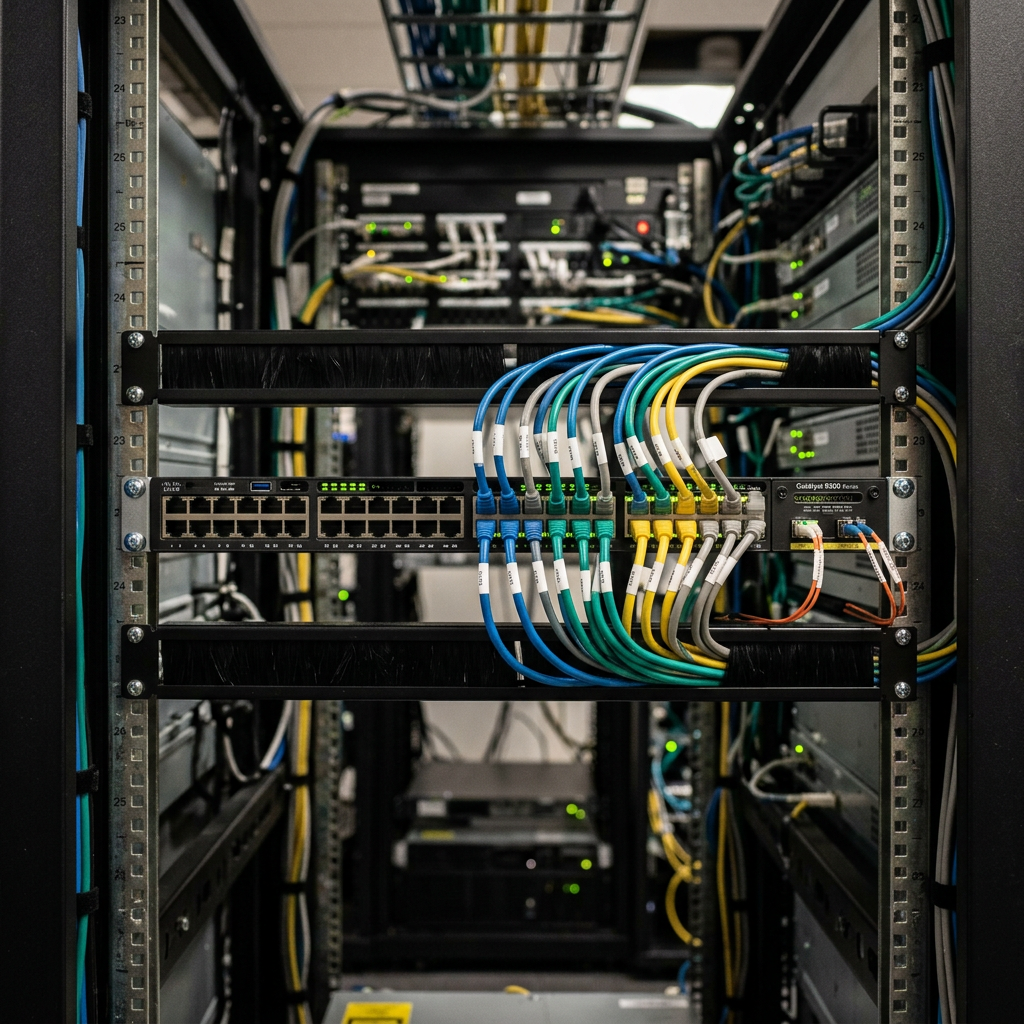 Managed network switch in server rack